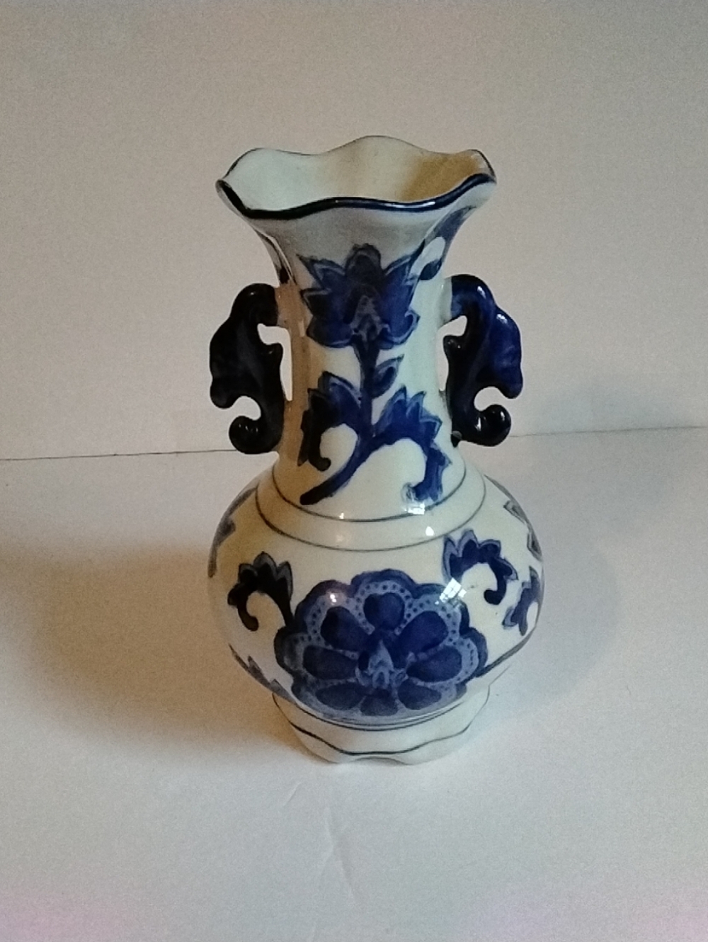 Blue and White Floral Ceramic Vase - Decorative Home Accent